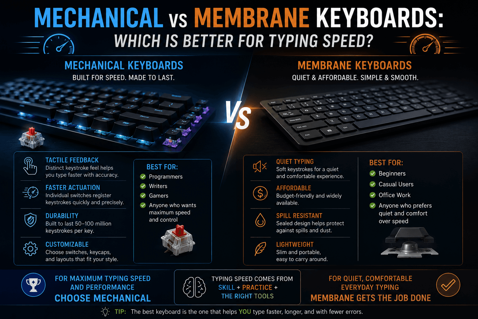 Mechanical vs Membrane Keyboards: Which Is Better for Typing Speed?