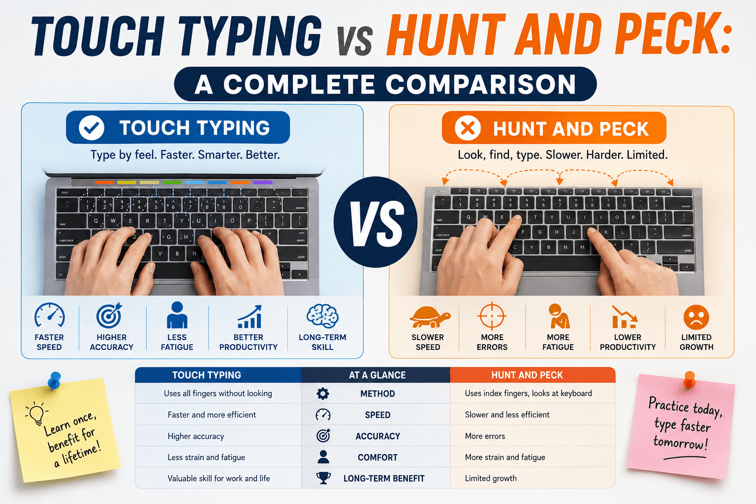 Touch Typing vs Hunt and Peck: A Complete Comparison