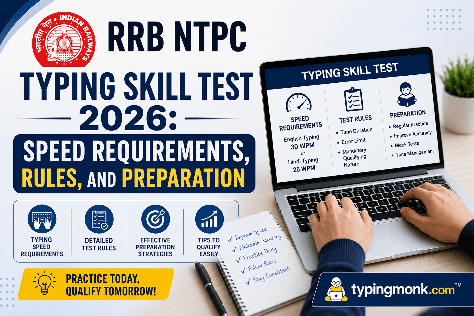 RRB NTPC Typing Skill Test 2026: Speed Requirements, Rules, and Preparation
