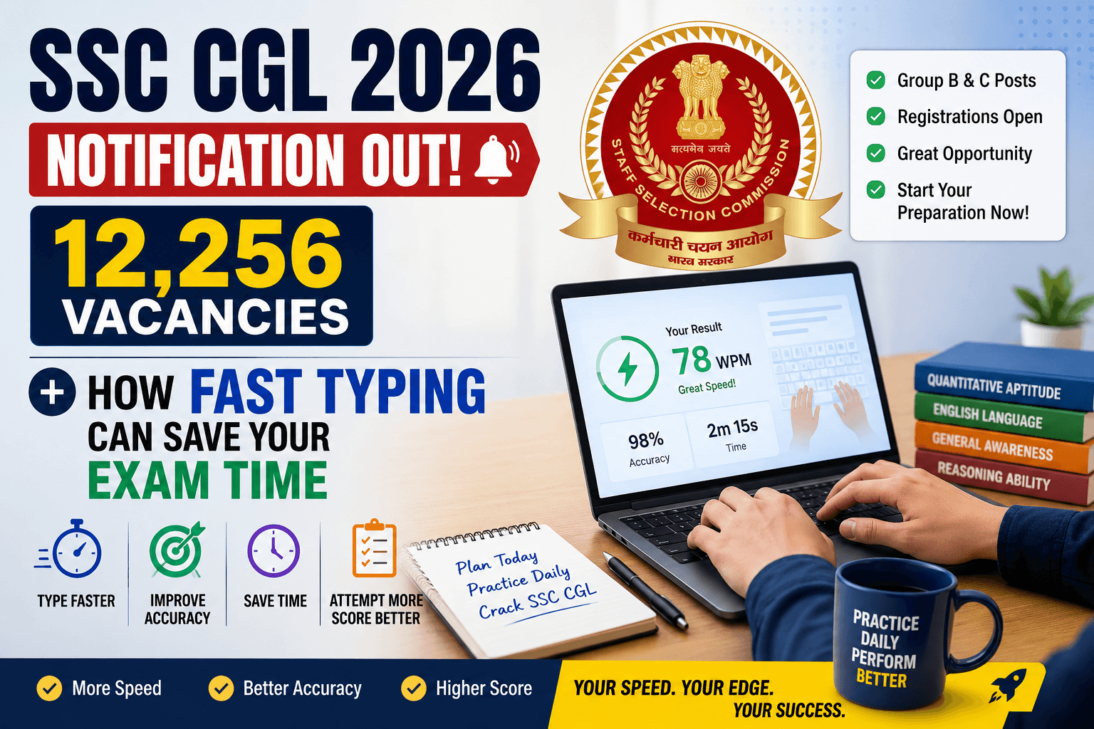 SSC CGL 2026 Notification Out: 12,256 Vacancies + How Fast Typing Can Save Your Exam Time